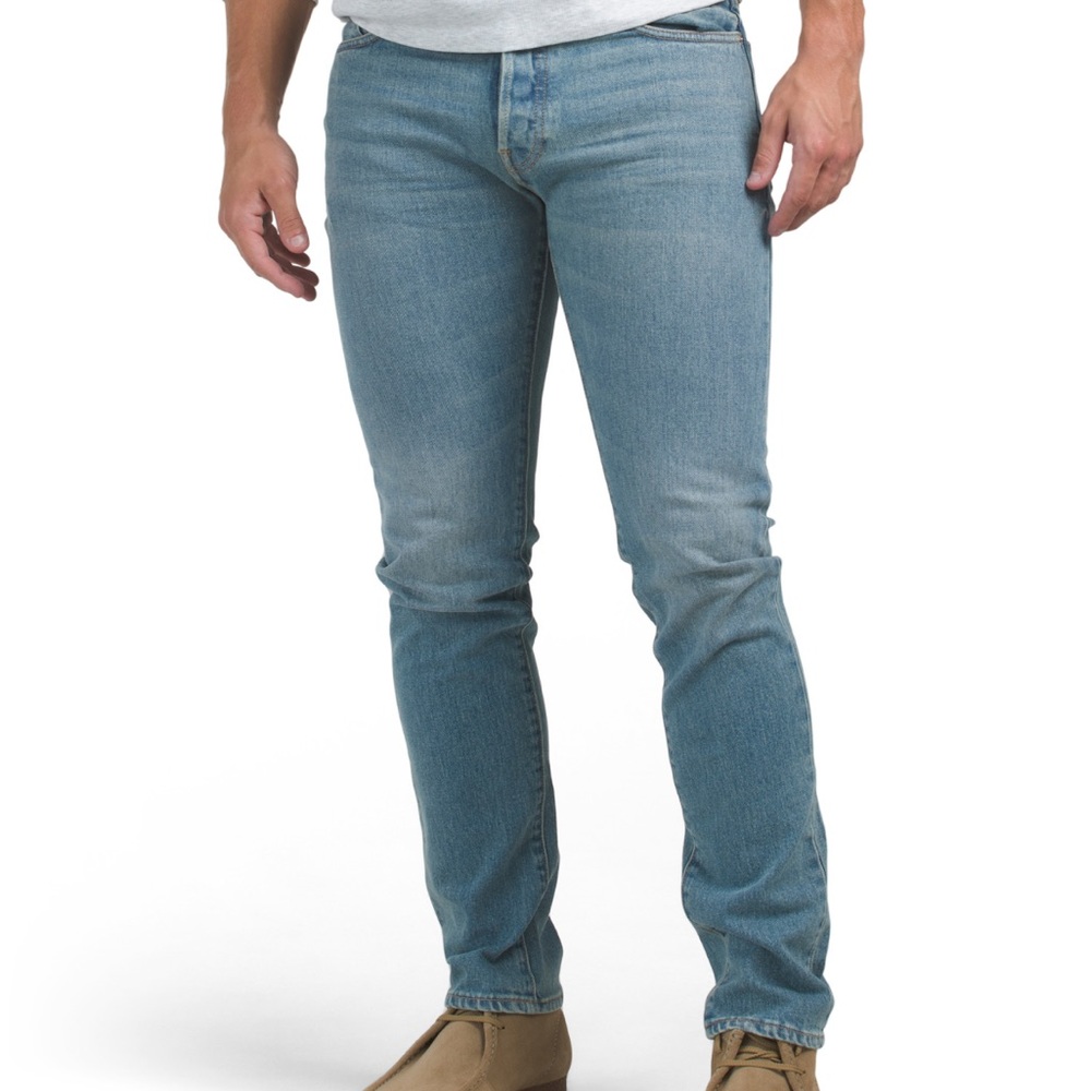 Men’s Buck Mason Maverick Slim Jeans 34x34 Light Wash Button Fly NWT $148